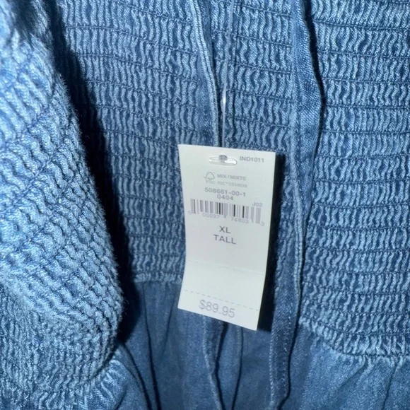 NWT Gap Cotton puff sleeve smocked denim boho y2k Cottagecore mini dress XLT - Picture 7 of 8
